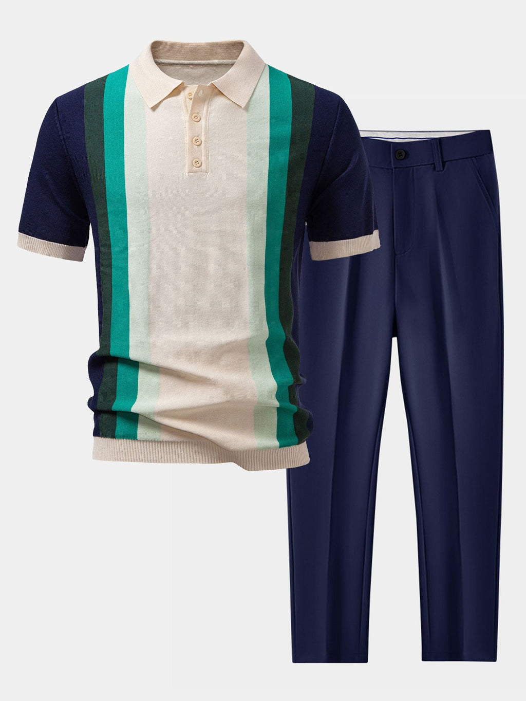 Striped Knitted Polo Shirt & Slim Fit Tapered Trousers