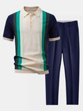 Striped Knitted Polo Shirt & Slim Fit Tapered Trousers