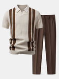Stripe Johnny Collar Knit Polo & Slim Fit Tapered Trousers