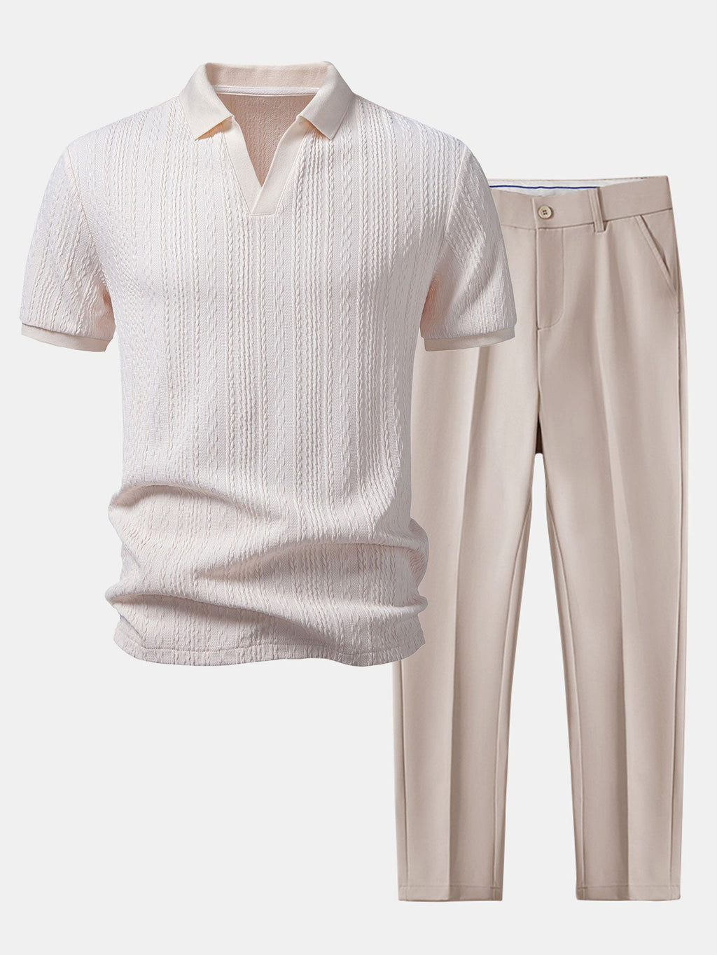 Twist Jacquard V Neck Polo & Slim Fit Tapered Trousers
