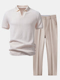 Twist Jacquard V Neck Polo & Slim Fit Tapered Trousers