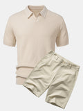 Wave Jacquard Knit V Neck Polo Shirt & Cotton Chino Shorts