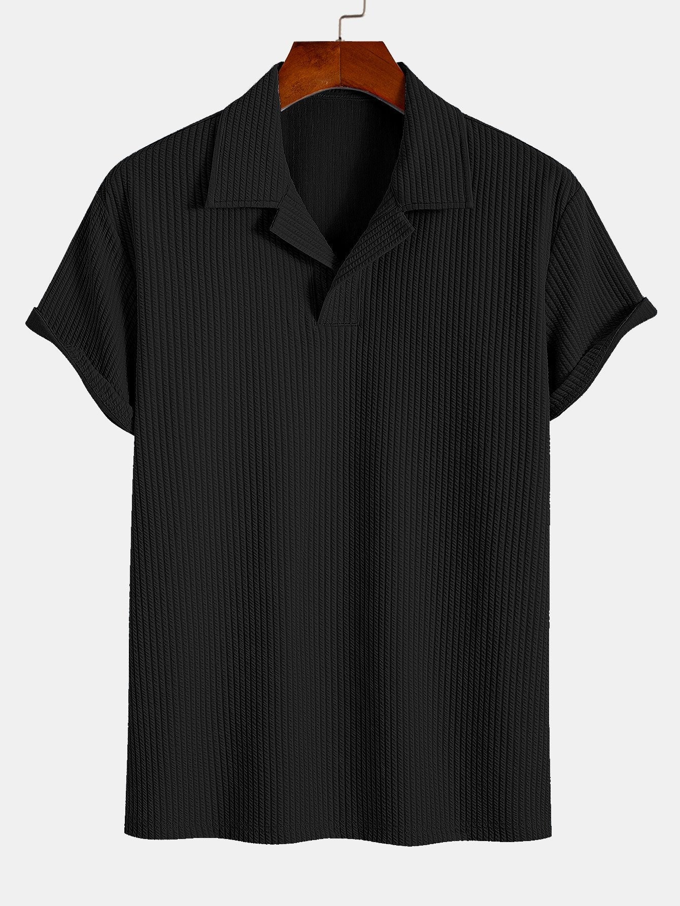 Ribbed Cuban Collar Polo & Straight Leg Ribbed Pants