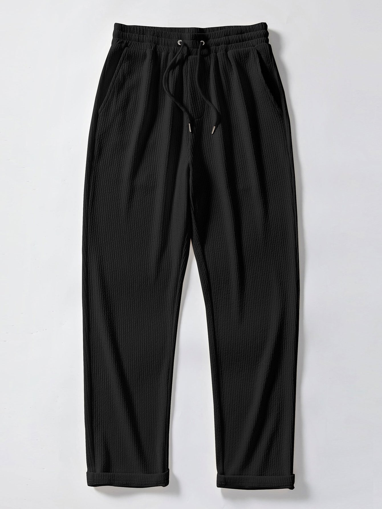 Wave Jacquard Knit V Neck Polo Shirt & Straight Leg Ribbed Pants